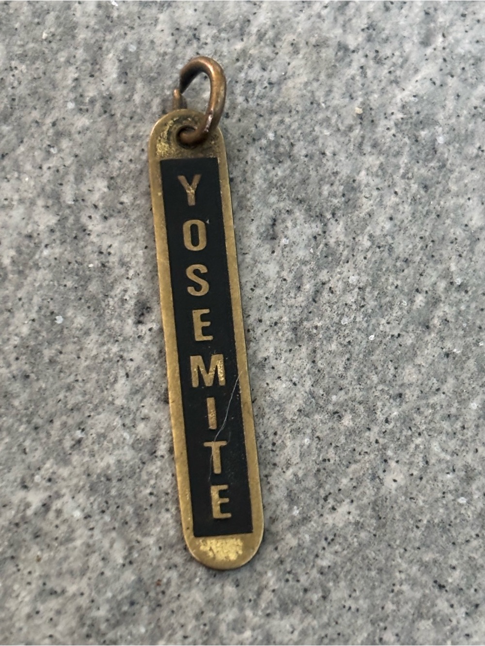 Vintage 1970s Yosemite Brass Tag Pendant Black Gold 40mm